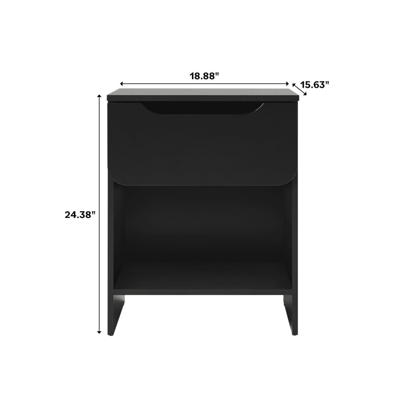 Sleek Black Scandi-Inspired 1-Drawer Nightstand