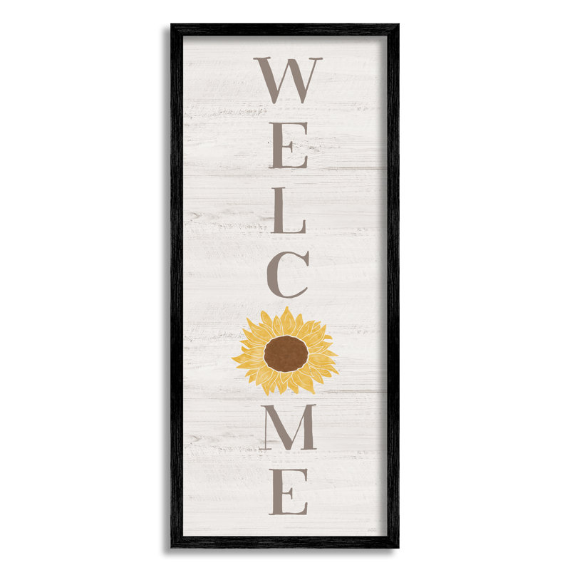 "Vertical Welcome Sign", motif de tournesol rustique par Natalie Carpentieri - cadre flottant, impression sur toile