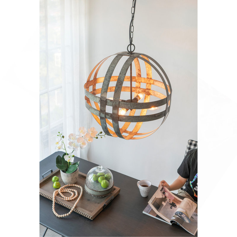 4 - Light Galvanized Chandelier, Hanging Light Fixture With Adjustable Chain For Kitchen Dining Room Foyer Entryway, Bulb Not Included
