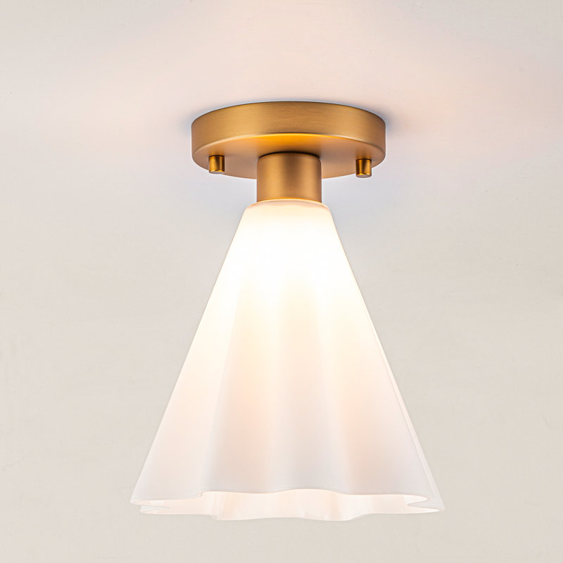 1-Light Semi Flush Mount with Cone Pleated Glass Shade