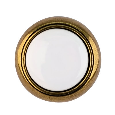 Bouton d'armoire traditionnel Brixwell BX262WAB, diamètre de 1-1 / 4 po, projection de 7/8 po, métal céramique, laiton antique blanc