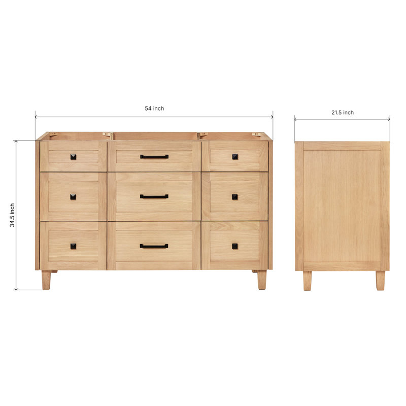 ARIEL Monroe 54 Single Bathroom Vanity Base Only, Oak