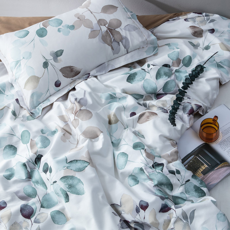 Lunaria Corsello 100% Long-Staple Cotton Duvet Cover Set, Teal Leaf Gradient, 3pc Ultra-Soft Breathable Bedding