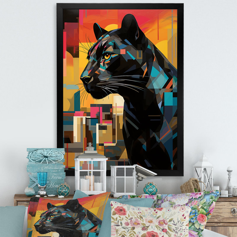 Popart sur fond noir et orange, H 40 po x l 30 po x P 1,5 po, Cadre photo noir