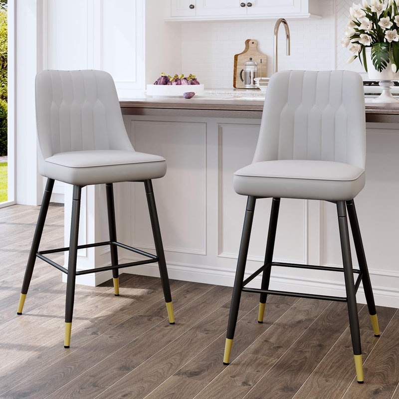 Ensemble de 2 tabourets de bar, tabourets de bar à hauteur de comptoir avec dossier, tabourets de cuisine modernes en similicuir