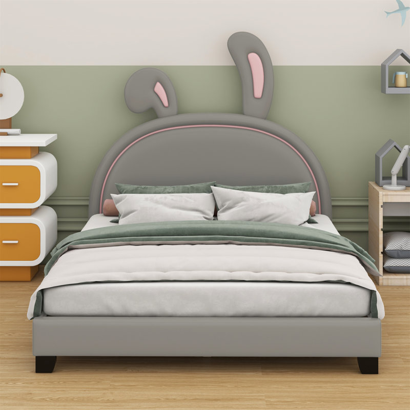 Lit plateforme tapissier en similicuir, Double, gris