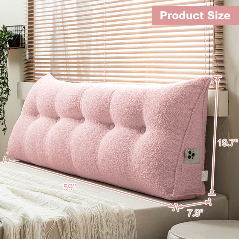 Coussin de tête de lit triangulaire, Rose, H 19,7 po x l 59 po