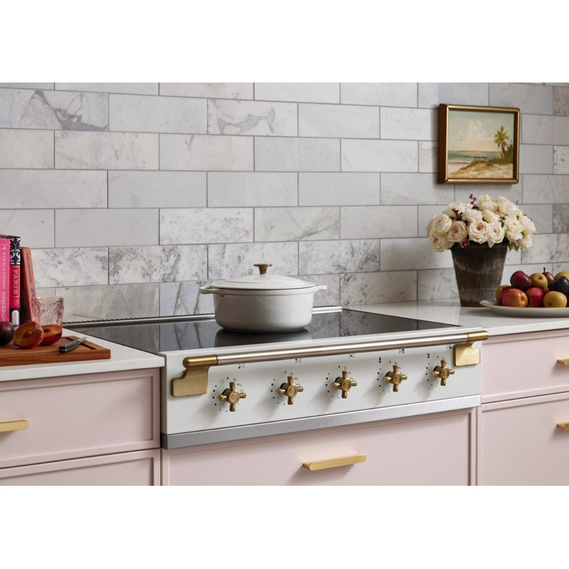 AGA Elise 48"W. Induction Rangetop with Antique Brass Trim, Stainless Steel