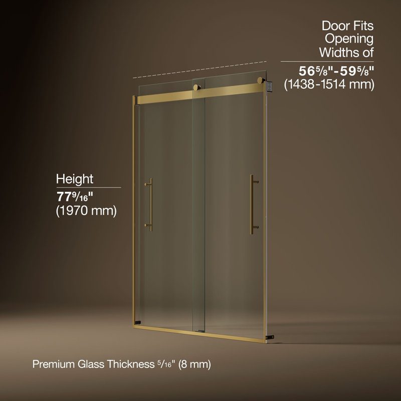 Levity Plus Frameless Sliding Shower Door, 77-9/16 In. H X 56-5/8 - 59-5/8 In. W, With 5/16 In.-Thick Crystal Clear Glass