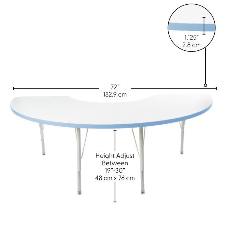 Table d'activité thermofusionnée 36 "x 72" avec pieds réglables et pivotants standard - blanc / bleu poudre / blanc, Bleu