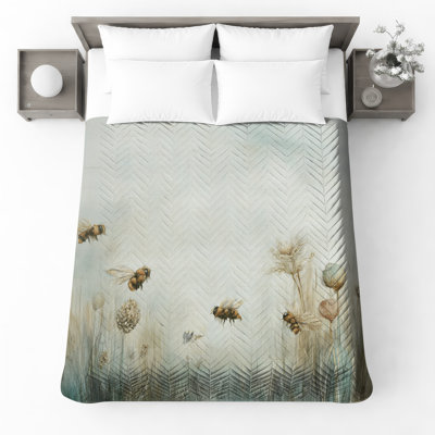 Bees In Meadow Bedding Insects Bedspread Nature