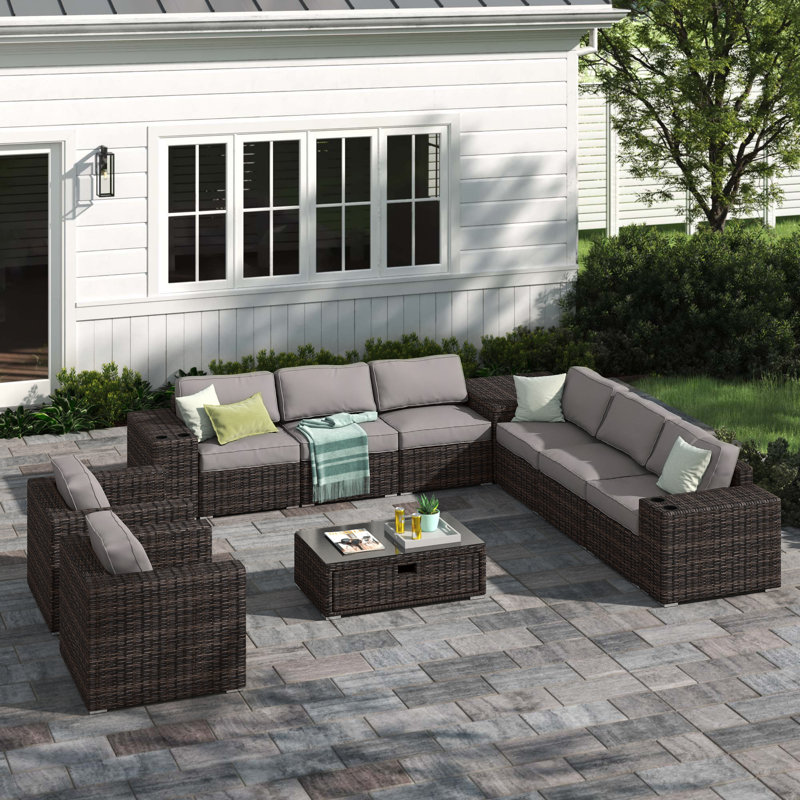 Demarest fully assembled 8 Person Seating Group, Olefin Gray