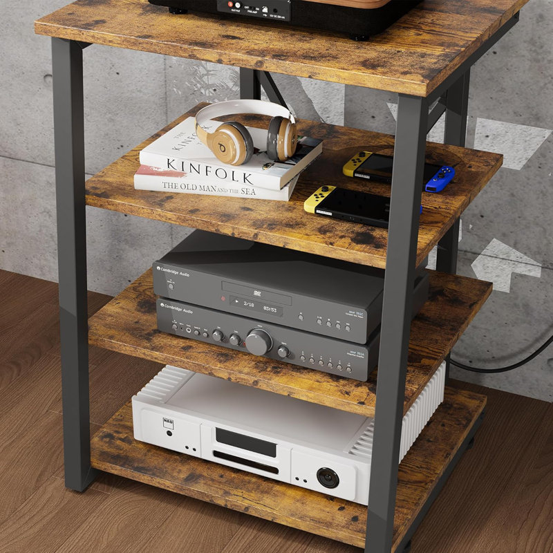 4-Tier AV Media Stand With Power Outlet, 30.5" H x 23.7" W x 18.9" D