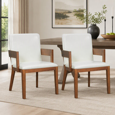 2-Piece Modern Upholstered Dining Chairs Set, PU Leather Accent Chairs with Hardwood Frame for Dining Room