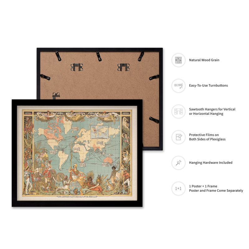 Carte de la fédération impériale du monde, H 12 po x l 16 po, Affiche, Cadre noir