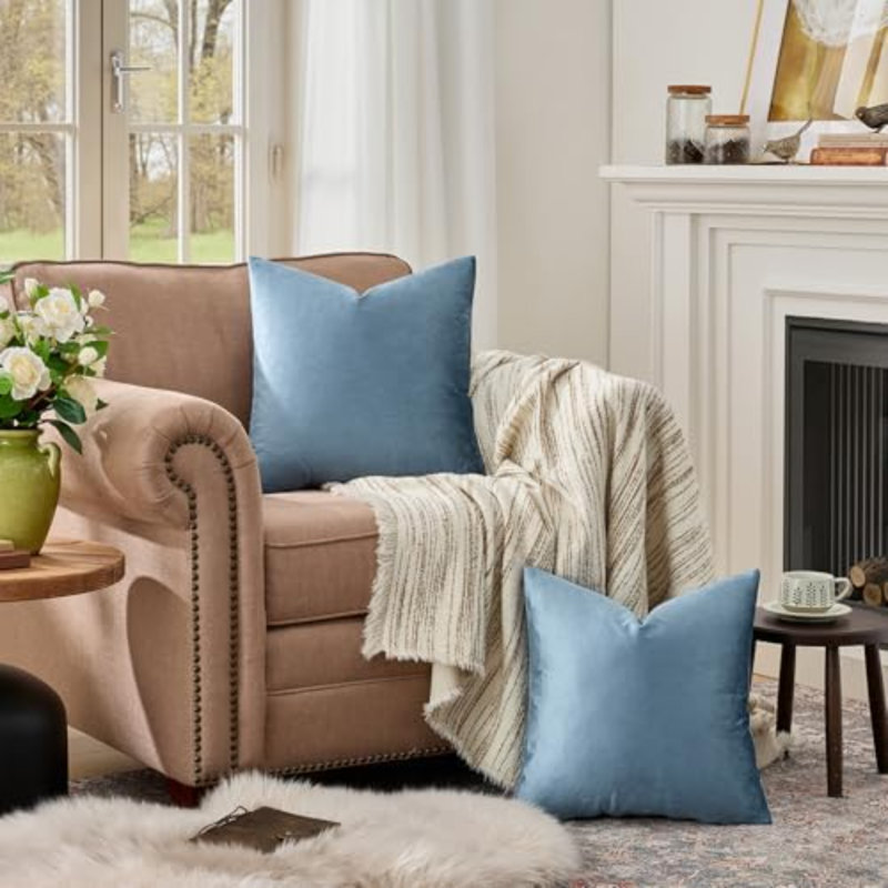 Housses de coussin en velours pierre bleue 18 x 18
