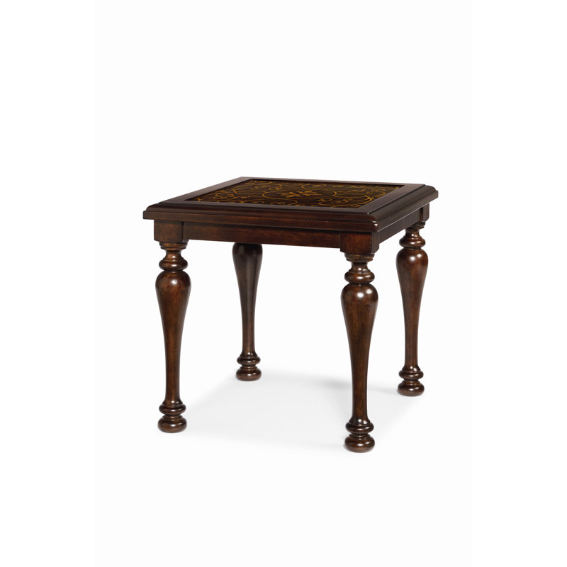 Valencia Traditional Brown Wood & Metal End Table with Embossed Inset