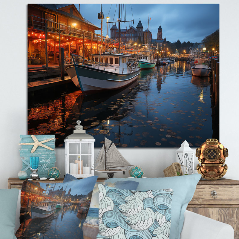 " Port Harbor Lights ", Wrapped Canvas, 12" H x 20" W x 1" D