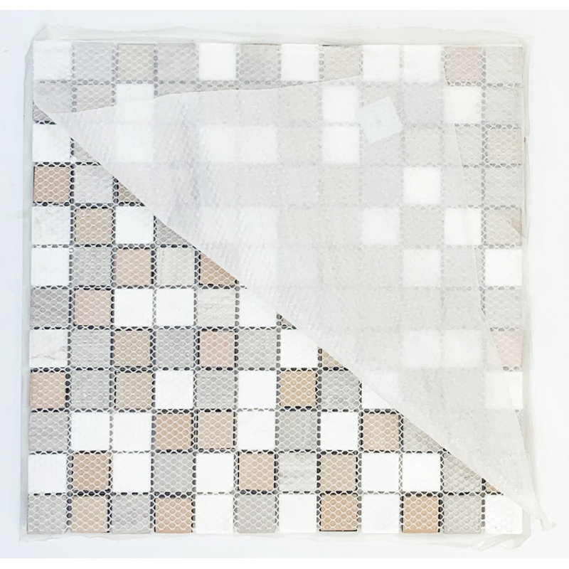 1" x 1" Mixed Material Mosaic Tile, Gray/White