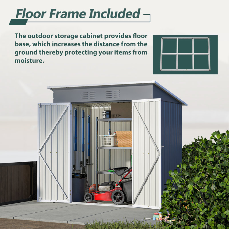 6 ft x 4 ft Gray Galvanized Steel Outdoor Storage Shed