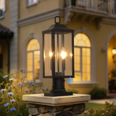 2-Light Dusk to Dawn Outdoor Post Lantern with Pier Mount Base