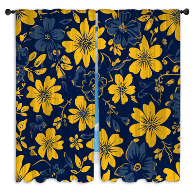 Rideaux de fenêtre à fleurs jaunes et bleus transparents et obscurcissant - 2 panneaux