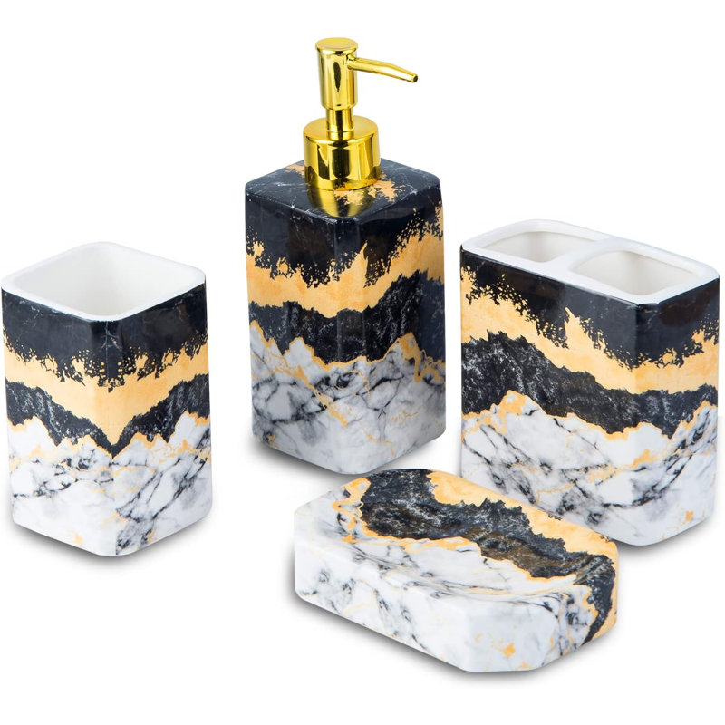 Marble Bathroom Accessory Set, Black