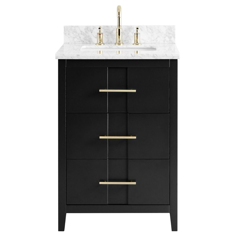 24'' Free-standing Single Bathroom Vanity with Carrara Marble Vanity Top, Black
