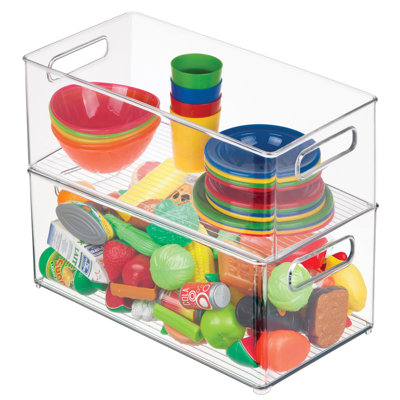Stackable Fridge Bin with Handles - Kitchen Storage Bin for Cabinets, Pantry, or Fridge