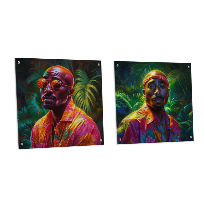 2Pac Miami Vibes I - Ensemble d'art mural en verre acrylique pour homme 2 pièces, H 36 po x l 73 po