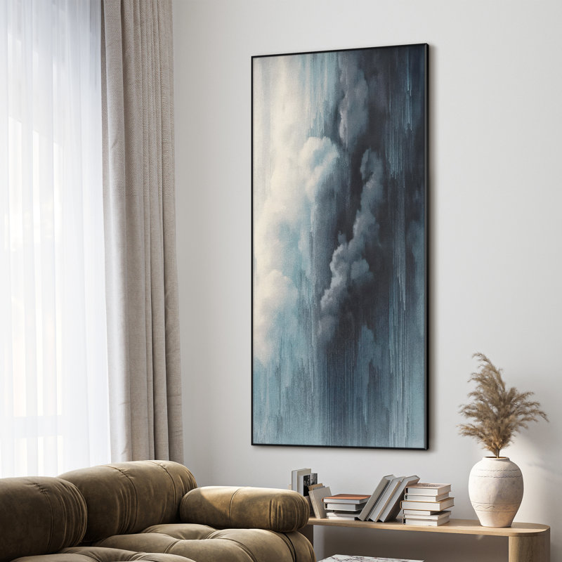 Extra Large Wall Art Fabric Print - Modern Neutral Abstract Landscape for Contemporary Home Artwork Decor for Living Room or Bedroom - "Frame Assembly Required (Unfinished Frame)"