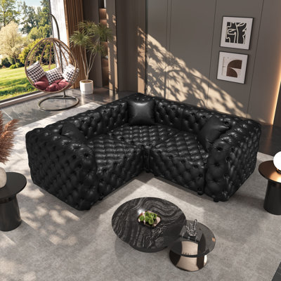 Canapé Chesterfield modulaire en forme de L 75,1 po, canapé modulaire 3 places, canapé modulaire avec 3 coussins