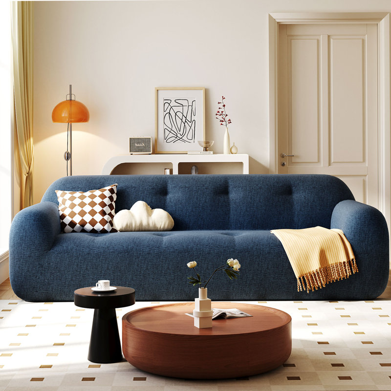 Canapé capitonné en chenille avec mousse pleine et ressorts ensachés 85,8 po Myrion, Marine