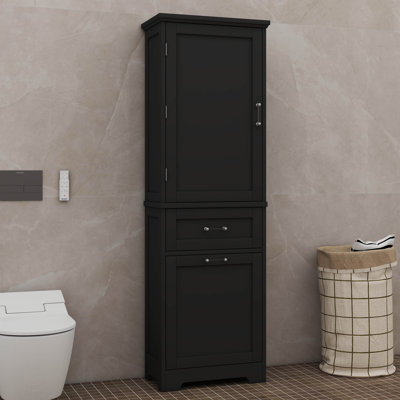 Tall Bathroom Storage Cabinet Freestanding With Two Different Sized Drawers Adjustable Shelf Painted Board