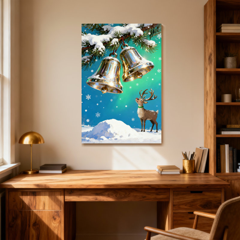 Noël, Noël, cloches, neige, cerf, hiver, scène, H 18 po x l 12 po