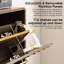 Armoire à chaussures autoportante en noyer de style moderne Mid-Century de 31,5 po pour le vestibule, 2 tiroirs à couvercle rabattable, rangement spacieux et vestibule en bois avec mélange, cloison amovible à deux couches, support ouvert
