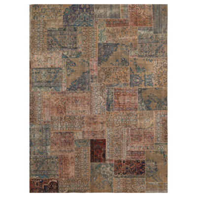 Patchwork noué à la main en laine de conception unique Tapis décoratif beige/brun