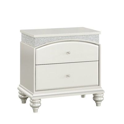 Charming Silver Nightstand With Two Roomy Drawers - Platinum Shine Sparkling