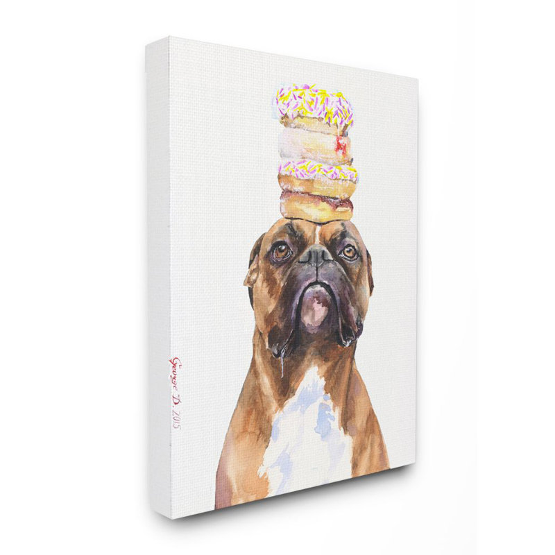«Boxer and Donuts Funny Dog Pet Animal Watercolor Painting», impression sur toile, Toile tendue, H 20 po x l 16 po x P 1,5 po