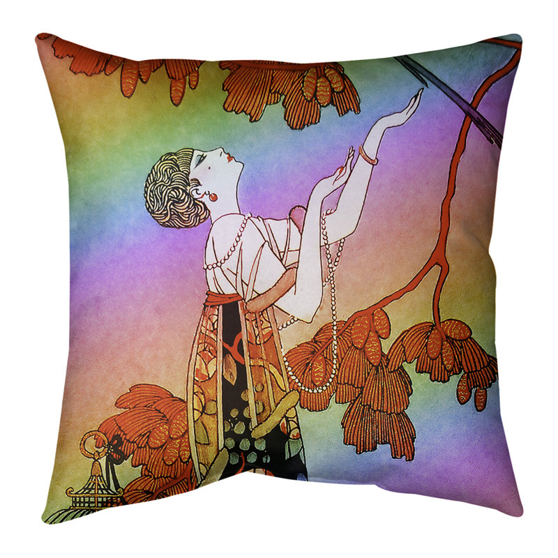 Coussin George Barbier, Bourre en polyester, 16 po x 1 po, Rouge / mauve / brun