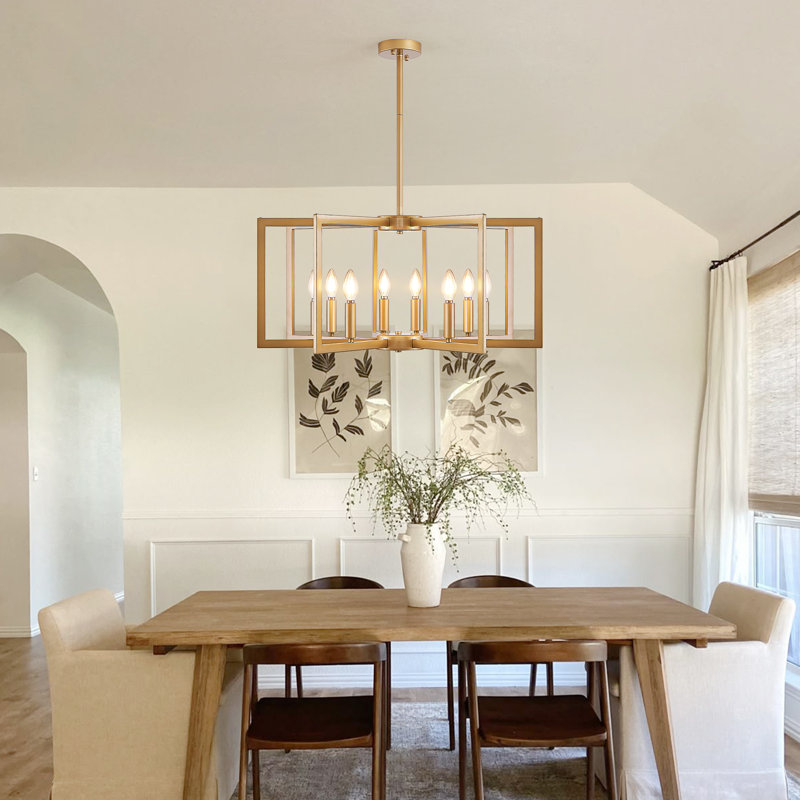 Lustre moderne en métal avec tiges réglables, Doré, 8 lumières