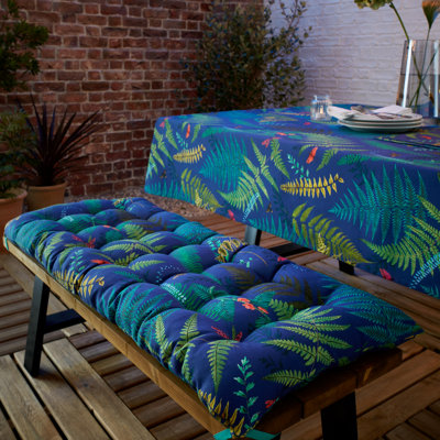 Woodland Fern Shower Proof Outdoor Cotton 3 Seater Bench Cushion