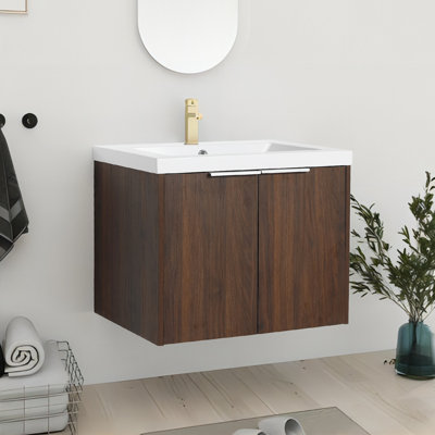 Armoire de salle de bain à fixation flottante 24 po avec lavabo en résine, portes à fermeture douce