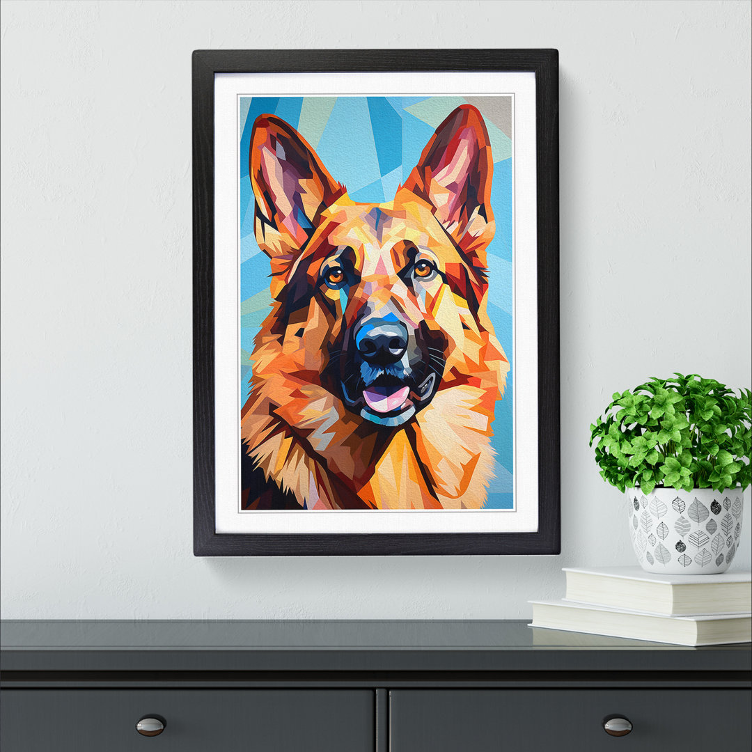 German Shepherd Cubism - Single Picture Frame Print on Wood