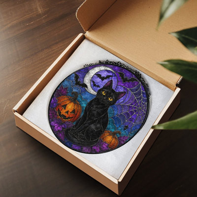 Chat en verre teinté Halloween pour fenêtre