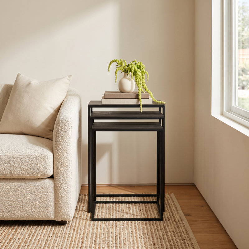 Addie 3-Piece Rectangular Nesting Tables, Bronze Top/Black Base