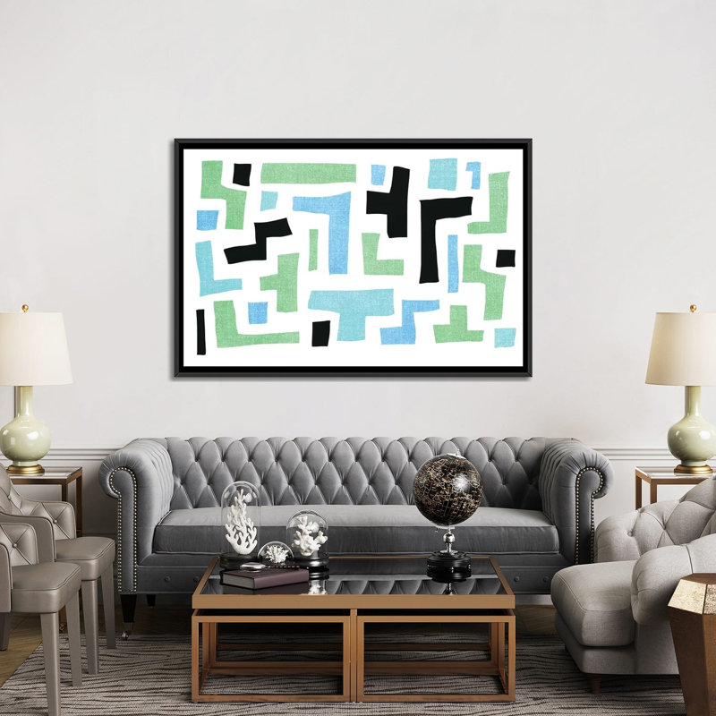 «Geo I», impression sur toile, H 18 po x l 26 po x P 1,5 po, Toile encadrée noire, Pas de tapis