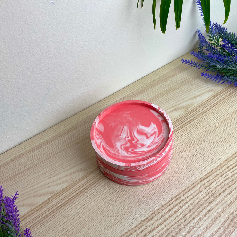 Stoneware Round 4 Piece Coaster Set, Pink
