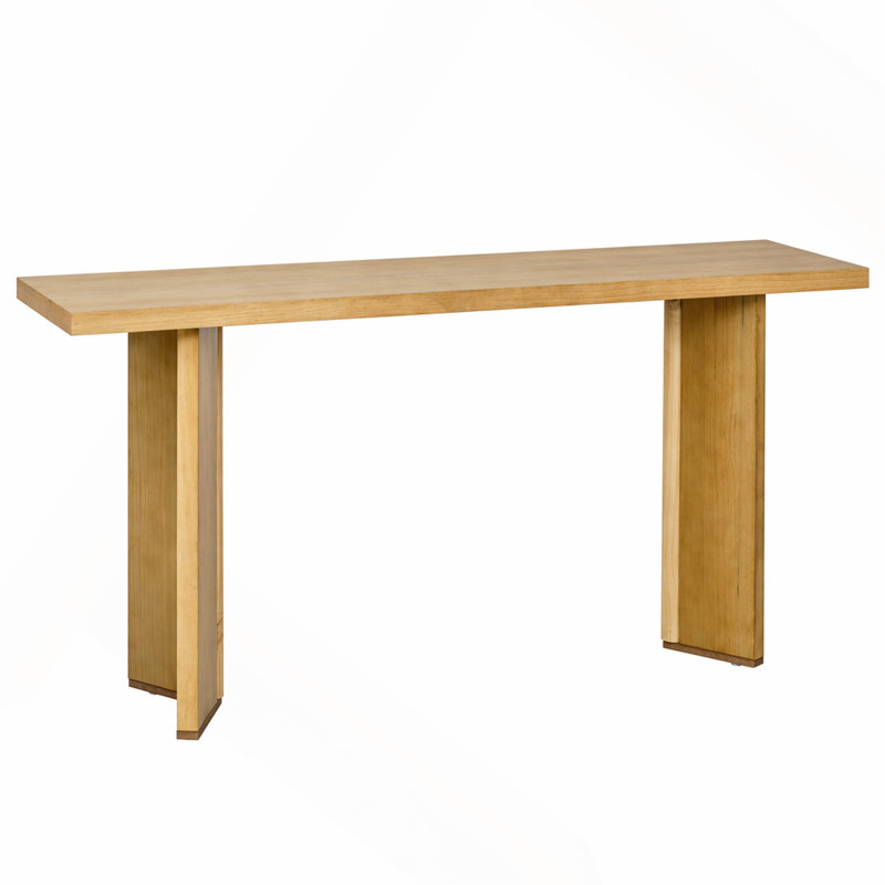 Pine Veneer Console Table, Modern Entryway Sofa Table with Geometric Metal Legs for Living Room Study Dining Room, Natural