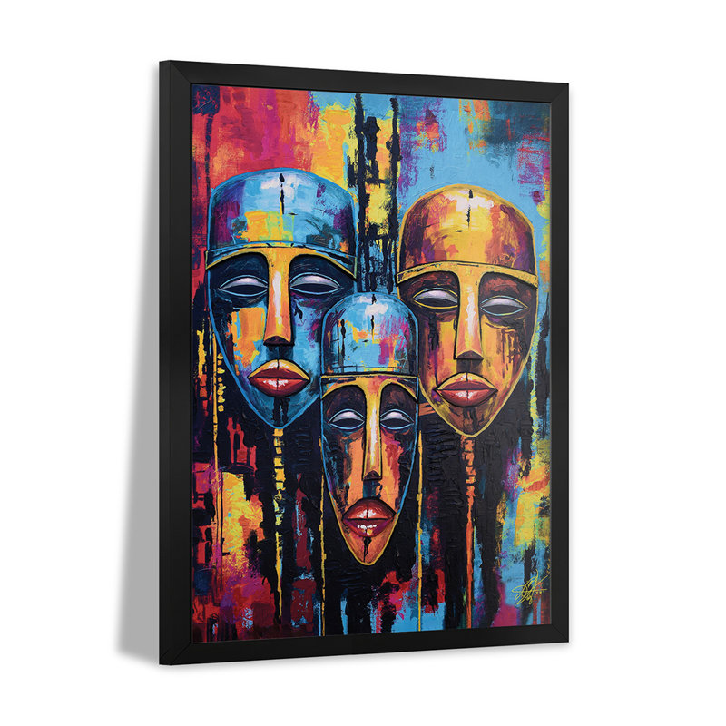 Trio de visages encadrés de qualité supérieure, H 24 po x l 16 po